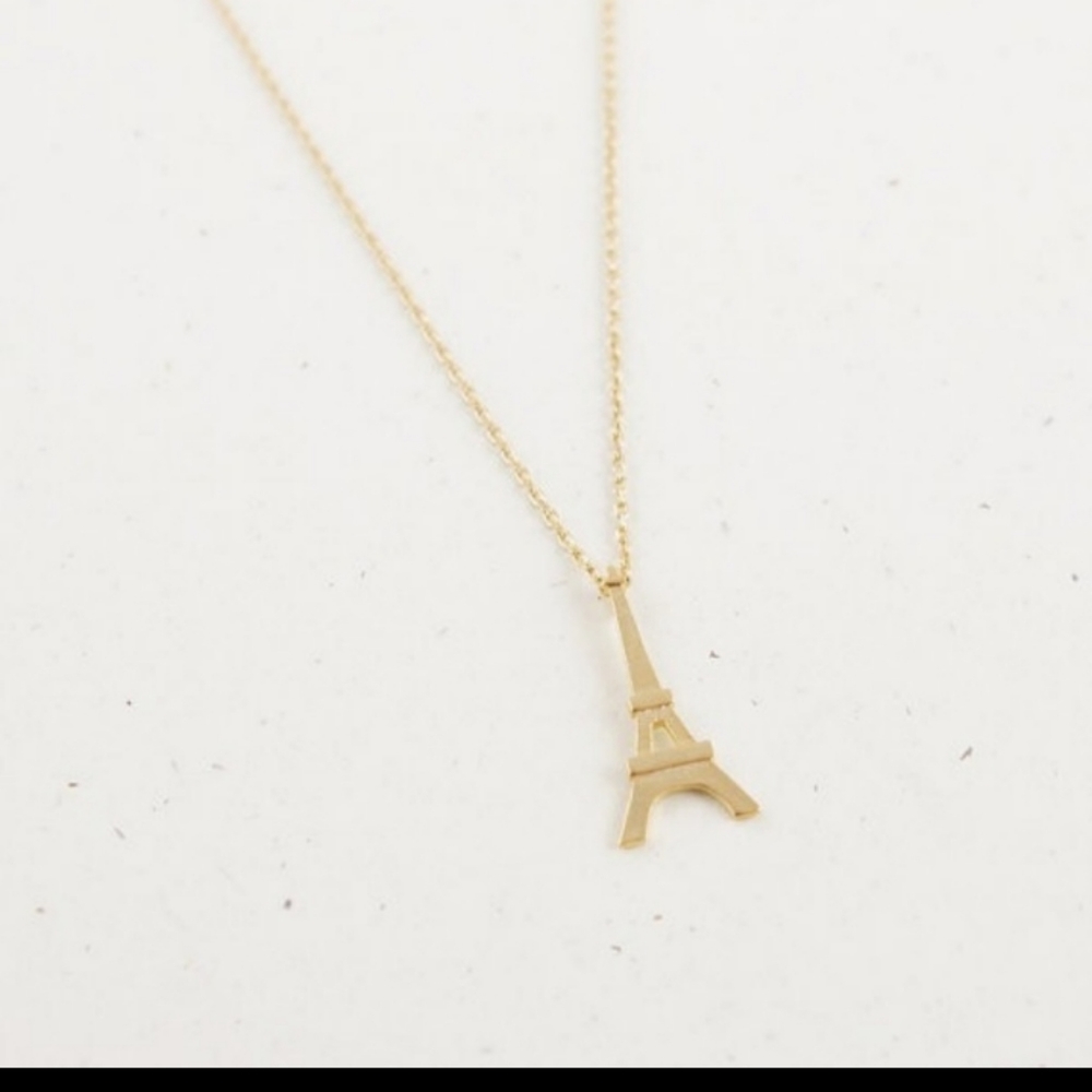 Eiffel Tower Dainty Pendant Gold Necklace - Picture 3 of 8